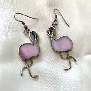 Stained glass flamingo earrings -SOLD